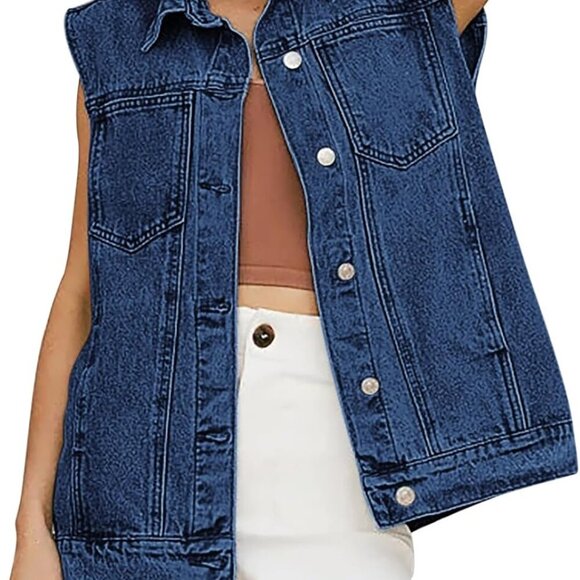 Women's Denim Vest 2025 Summer Sleeveless Button Down Jean Jacket Casual Loose C - Picture 2 of 9